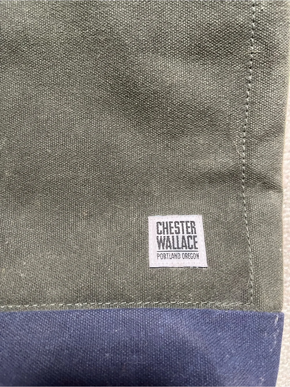 Chester Wallace Green Canvas Tote with Navy Base and Orange Strap